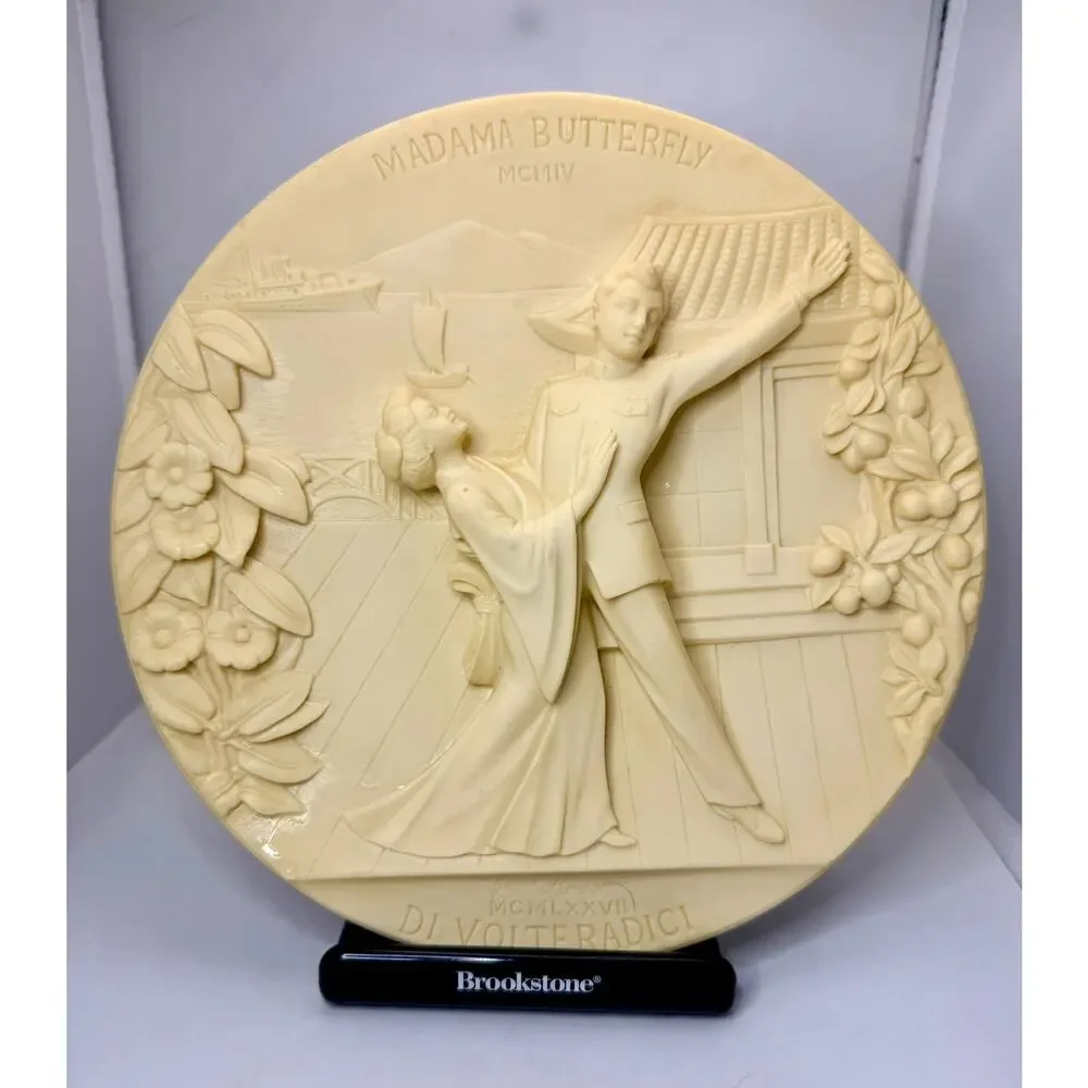 Gino Ruggeri Madama Butterfly Di Volteradici Alabaster Relief Wall Plaque Italy